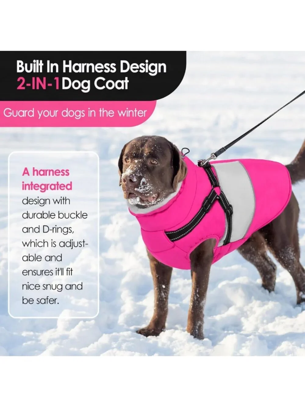 Warm Waterproof Dog Coat with Built-in Harness, Reflective Furry Collar, XXL